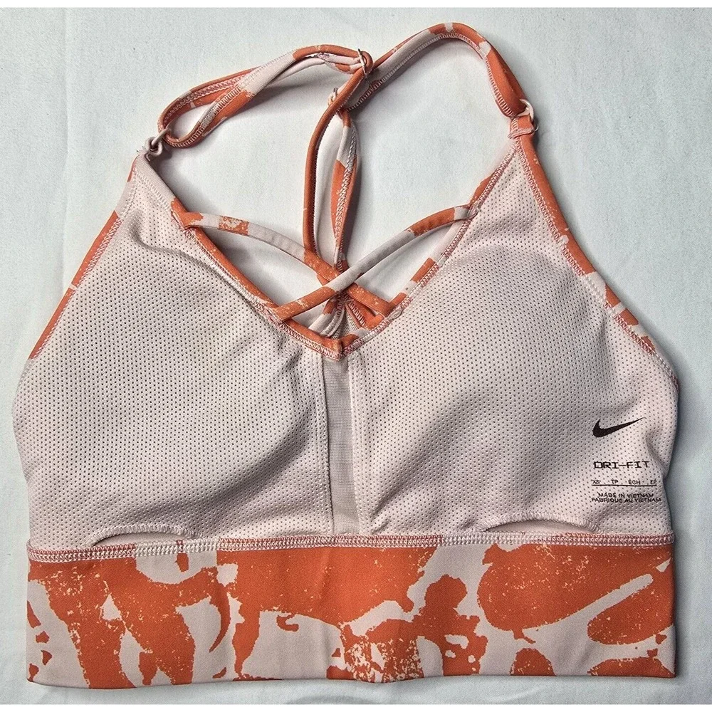 Nike Sports Bra Womens XS Orange Pink Abstract Dri-FIT Indy Light Support Active